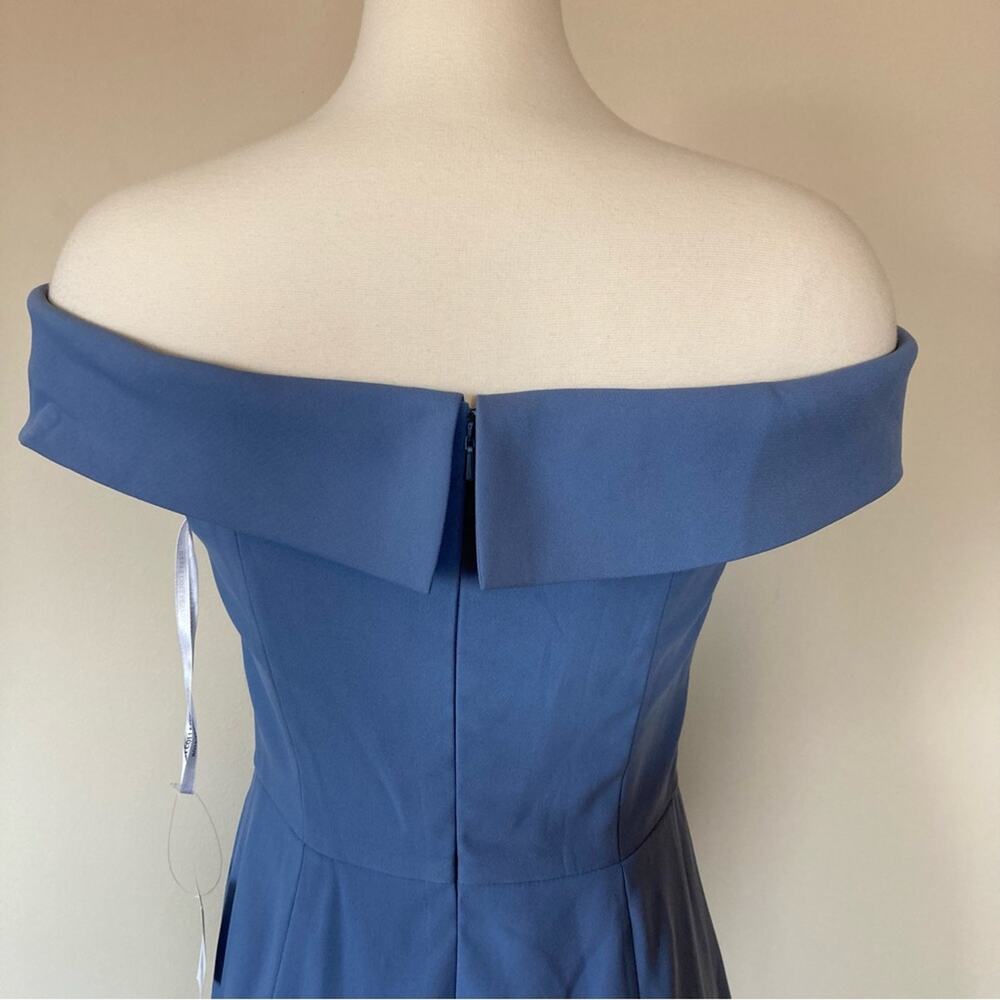 Dessy Collection NWT Off Shoulder Trumpet Gown Front Slit Larkspur Blue Size 0 - Picture 6 of 8